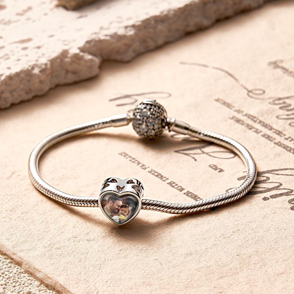 Custom Heart-Shaped Photo Charm Dad Theme White Zircon Gifts For Women - soufeeluk