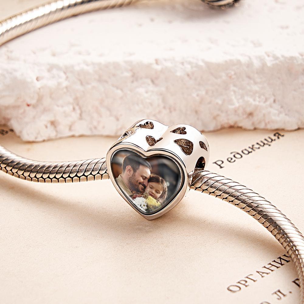 Custom Heart-Shaped Photo Charm Dad Theme White Zircon Gifts For Women - soufeeluk