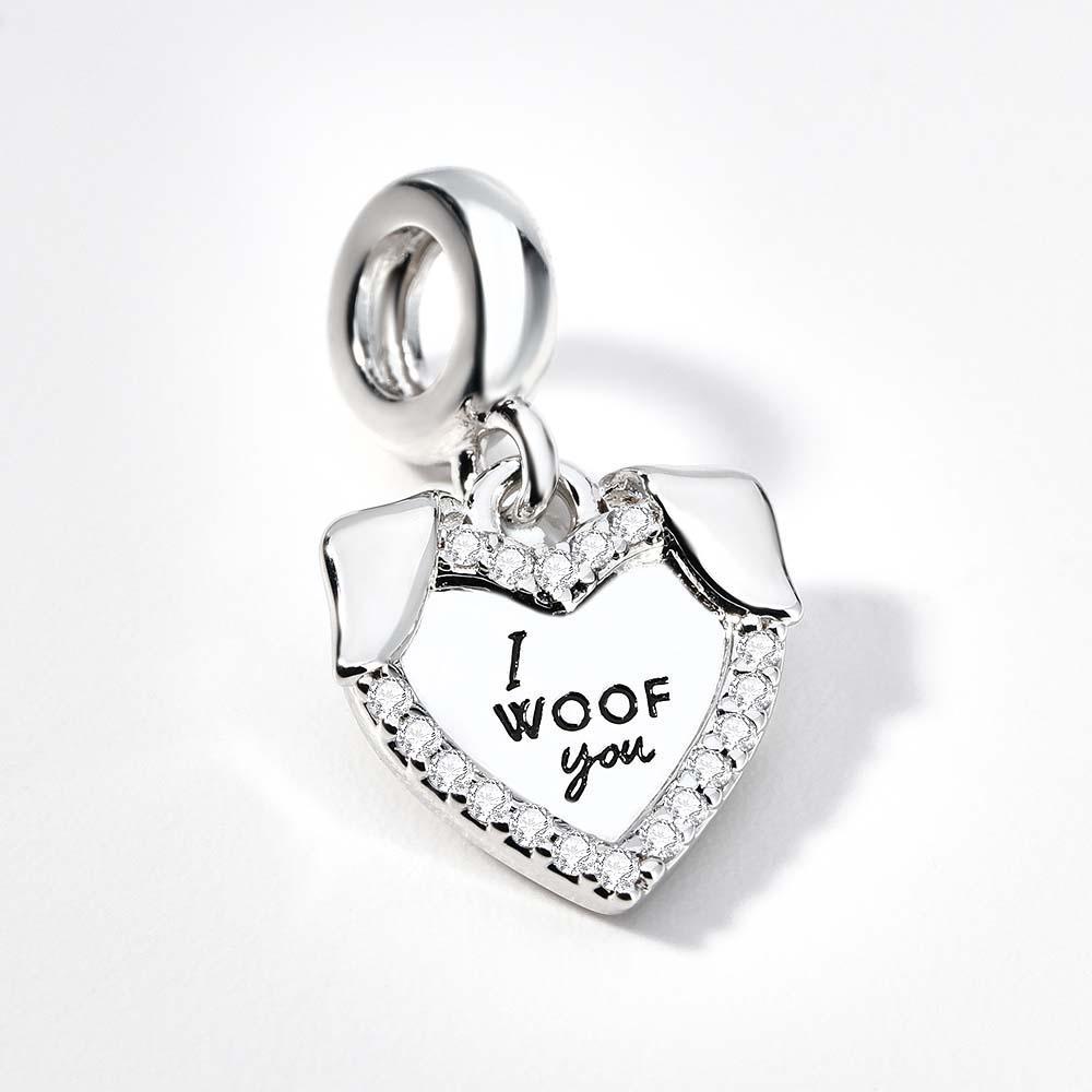Engraved Charm Heart & Dog Dangle Charm for Her - soufeeluk