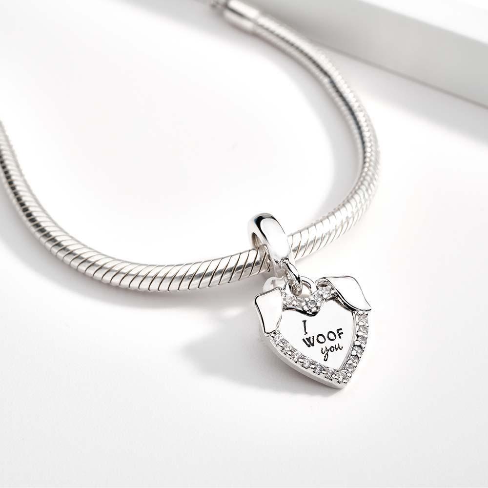 Engraved Charm Heart & Dog Dangle Charm for Her - soufeeluk
