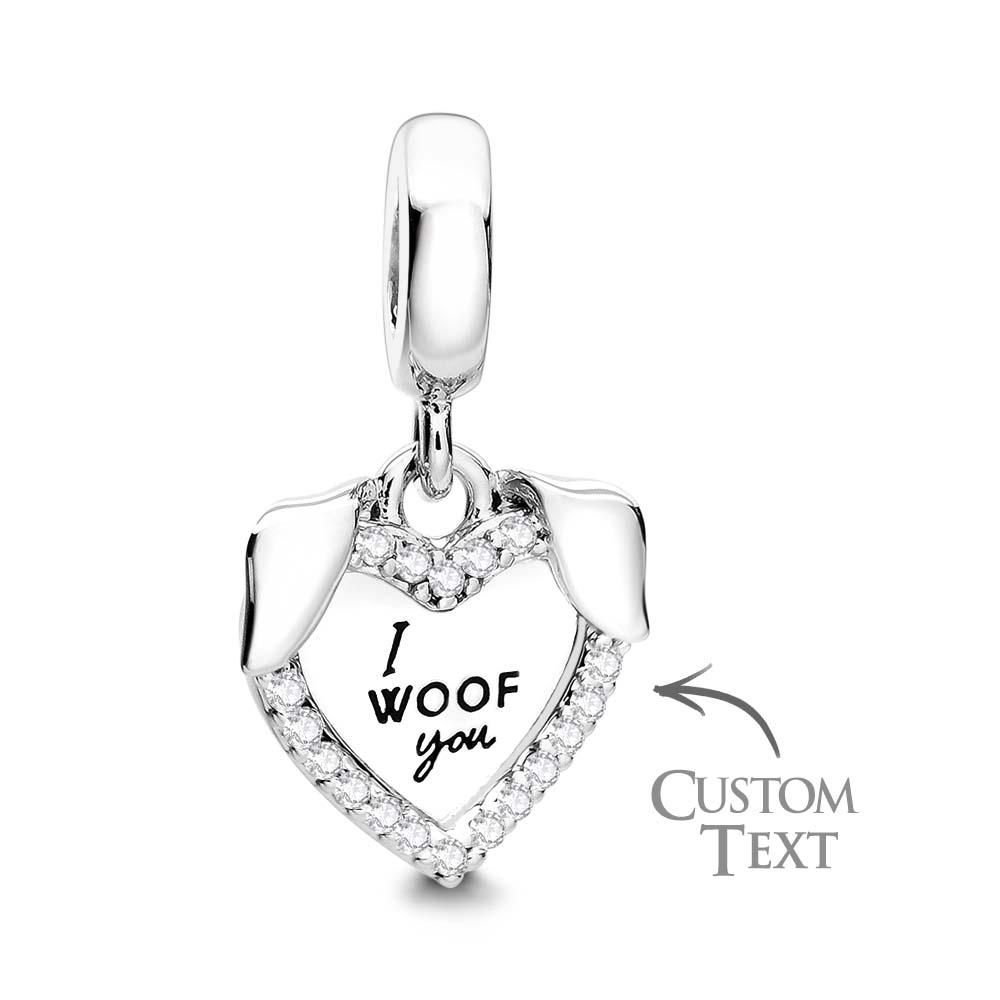 Engraved Charm Heart & Dog Dangle Charm for Her - soufeeluk