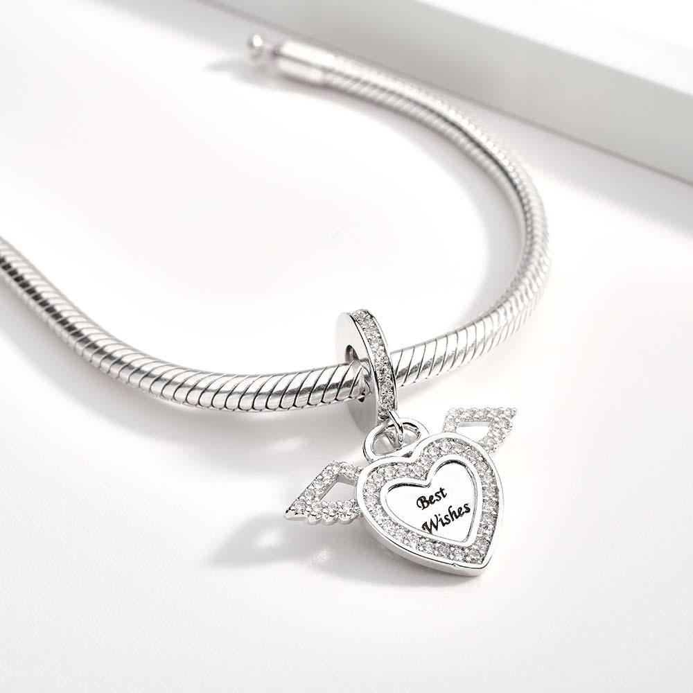Engraved Charm Heart Shaped Wing Charms Jewellery Gift for Women Girls - soufeeluk