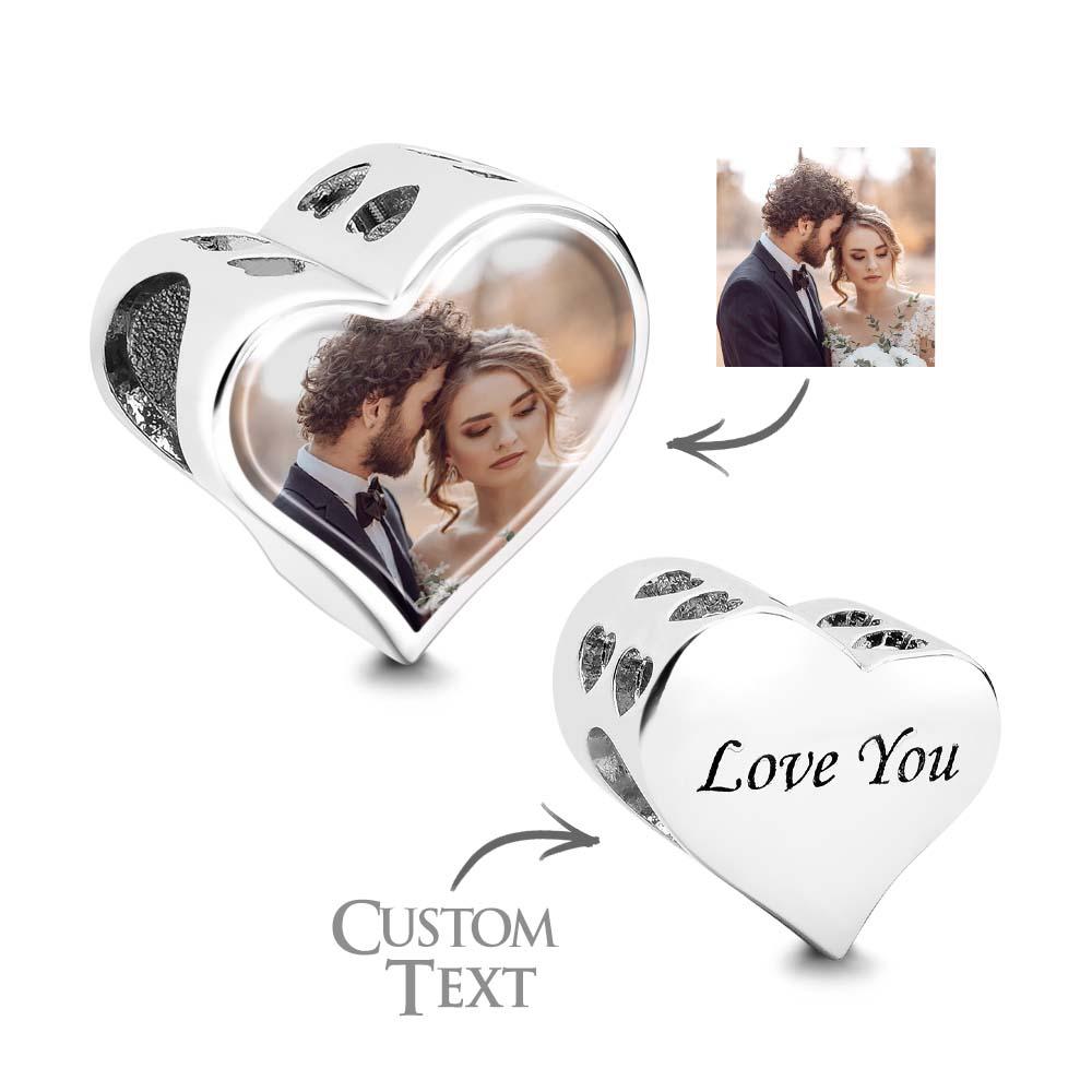 Personalised Photo Charm Heart Shaped Engraved Charm Gift for Women Girls - soufeeluk