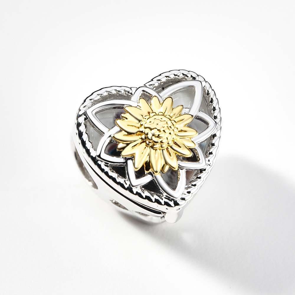 Sunflower Photo Charms Heart Shaped Christmas Charm Bead for Women Mothers Valentines Day Gift - soufeeluk