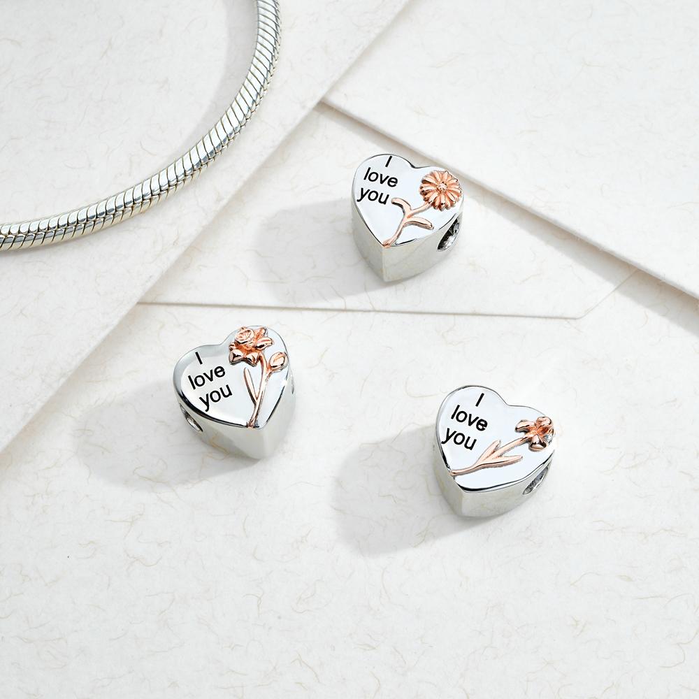 Engravable Birth Flower Charm Beautiful Heart charm Birthday Gift - soufeeluk
