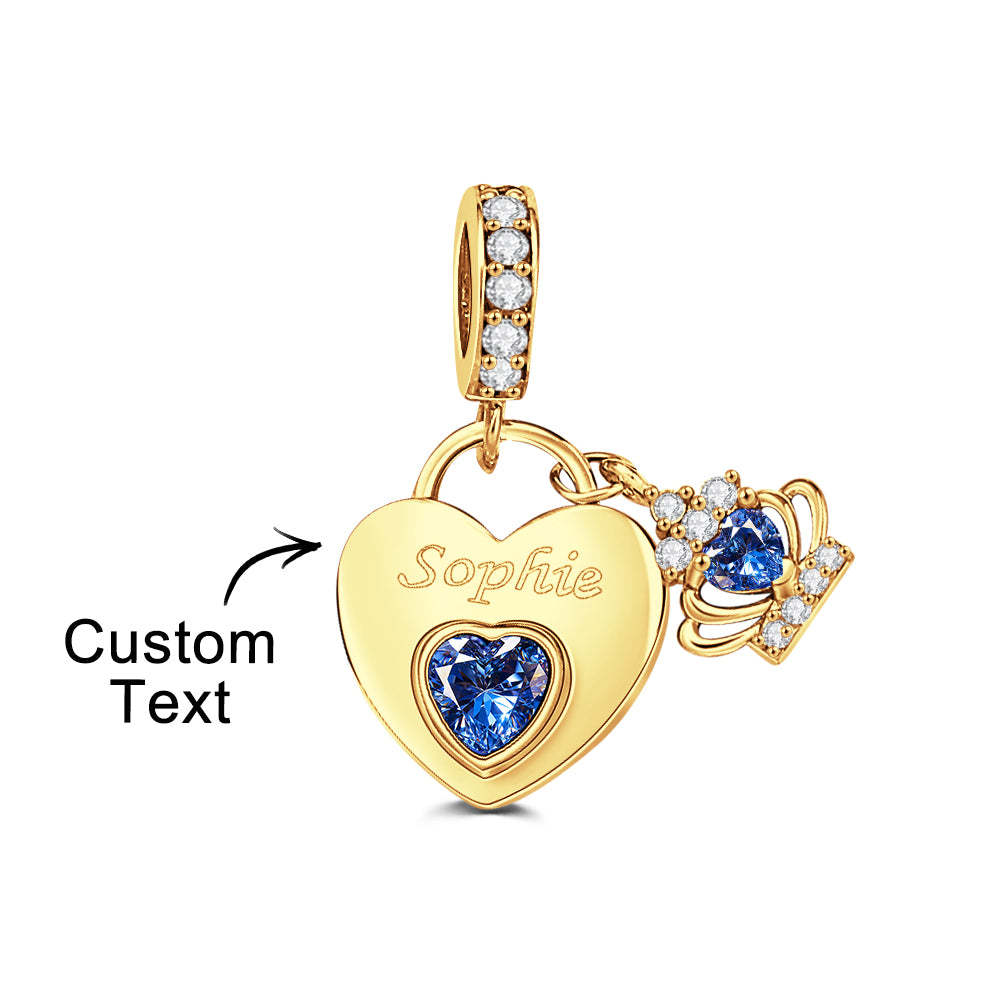 Custom Engraved Birthstone Charm Heart Crown Pendant Love Gift - soufeeluk