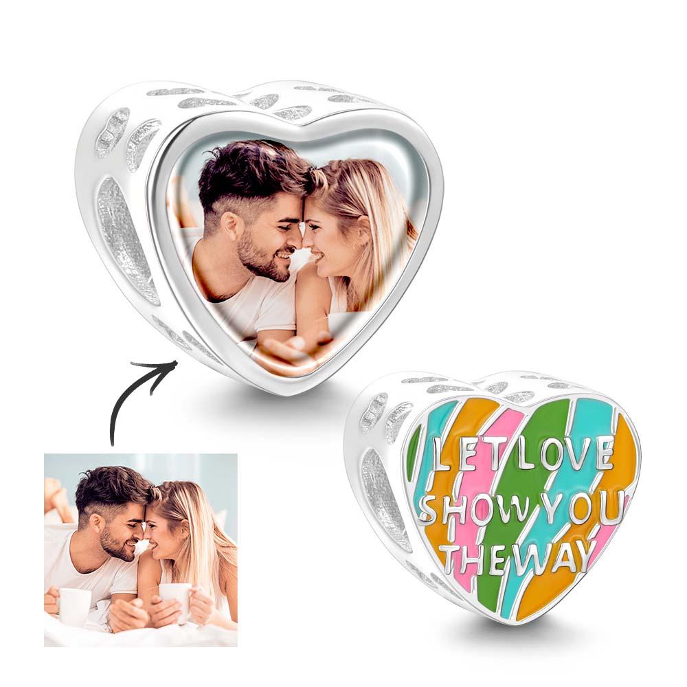 Personalised Photo Charm LET LOVE SHOW YOU THE WAY Theme Heart Colorful Pendant Gifts For Her - soufeeluk