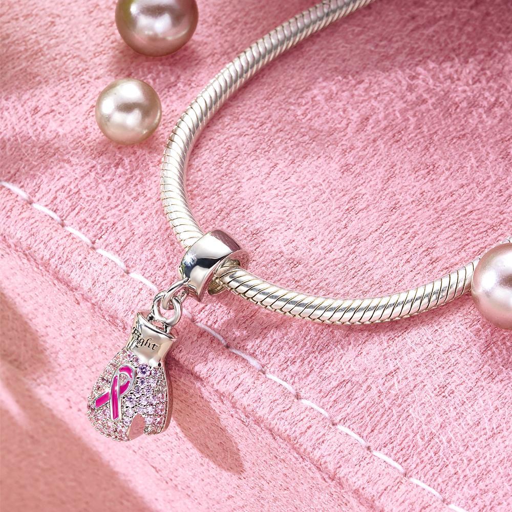 Engravable Charm Fight Breast Cancer Theme Delicate Pendant Bracelet Decor For Her - soufeeluk