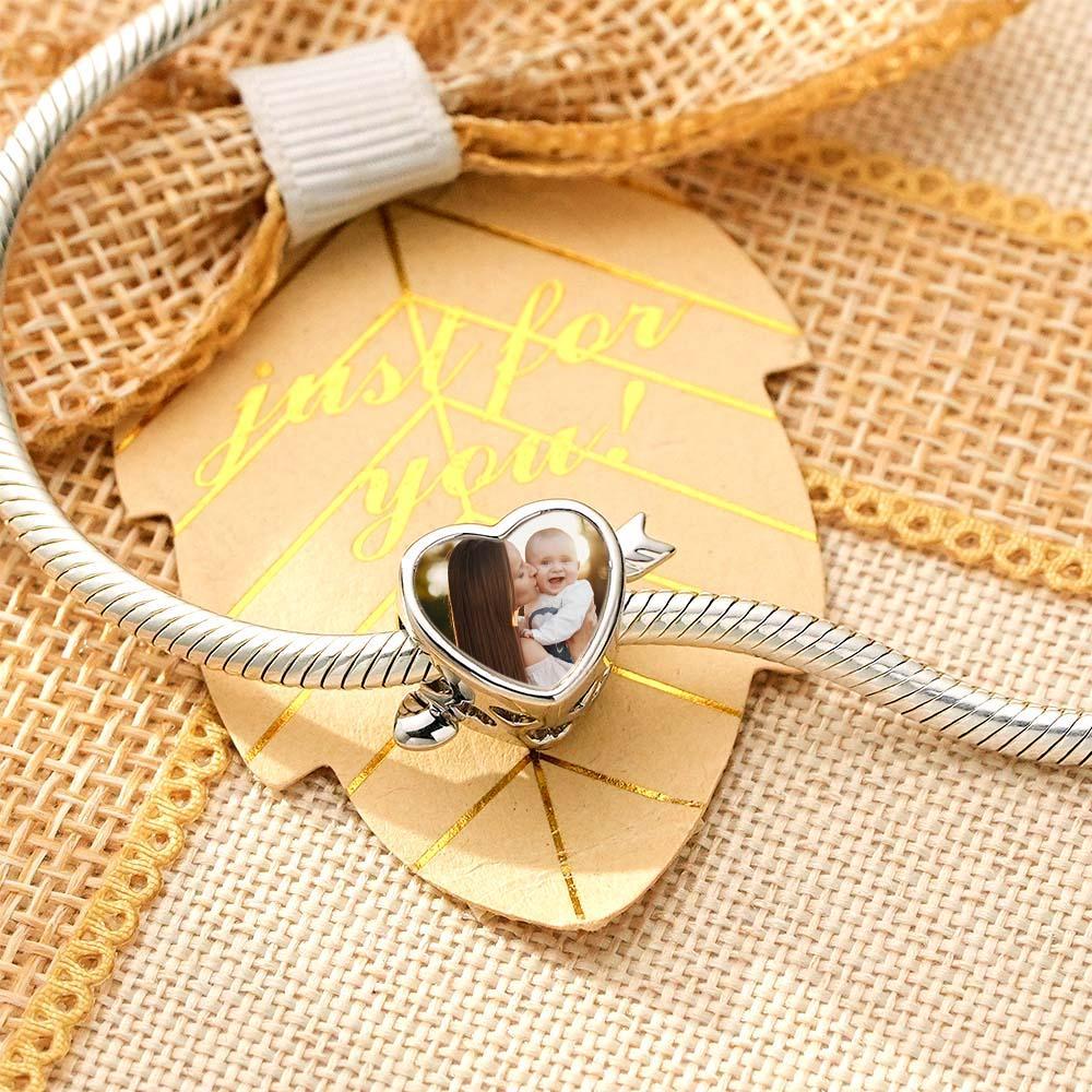 Custom Photo Charm Heart Arrow with Text Engraving on Back - soufeeluk