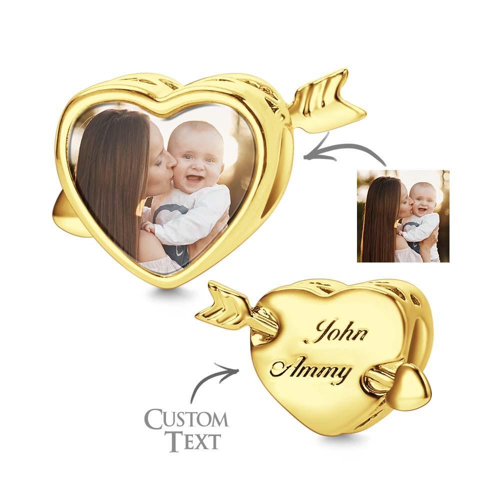Custom Photo Charm Heart Arrow with Text Engraving on Back - soufeeluk