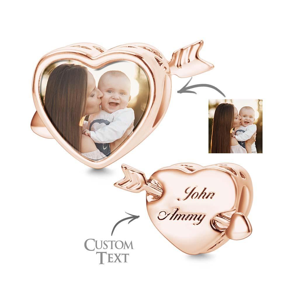 Custom Photo Charm Heart Arrow with Text Engraving on Back - soufeeluk