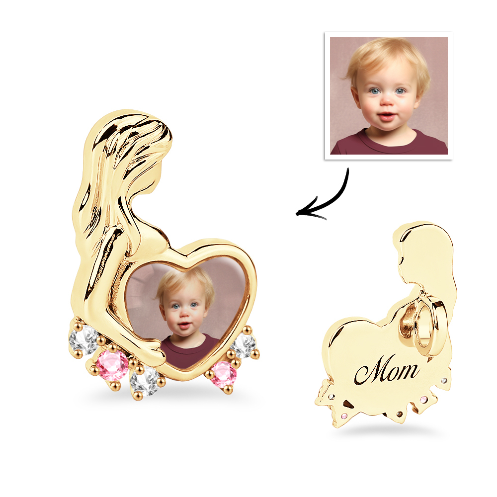 Personalised Photo Charm Engravable Maternity Charm for Mother's Day - soufeeluk