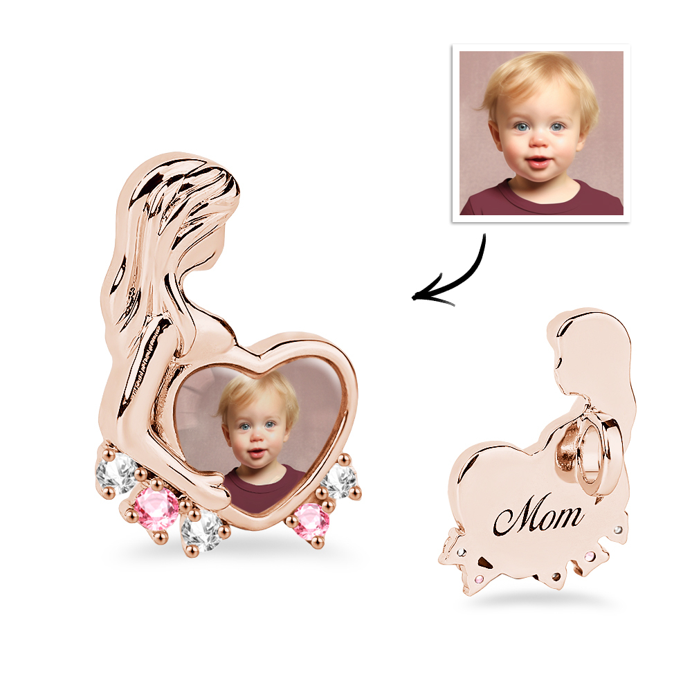 Personalised Photo Charm Engravable Maternity Charm for Mother's Day - soufeeluk