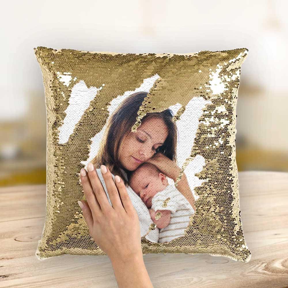 Custom Photo Magic Sequins Pillow Golden Color Shiny Best Gifts 15.75 * 15.75 - soufeelus