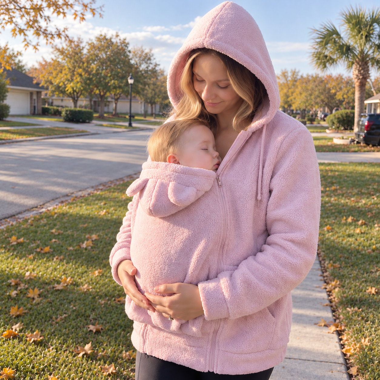 Sherpa Fleece Family Matching Hoodies – "Keep Baby Warm" Zip-Up Sweatshirts, Cozy Parent-Child Outfits, Warm Winter Clothing & Family Matching Gift - soufeeluk