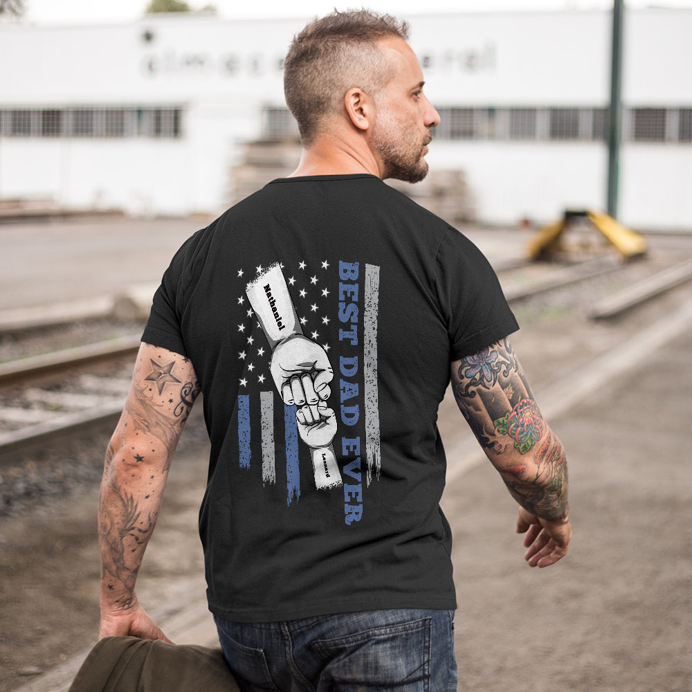 Personalized Fist Bump T-Shirt Custom Engraved Back Printed T-Shirt Father's Day Gift - soufeeluk