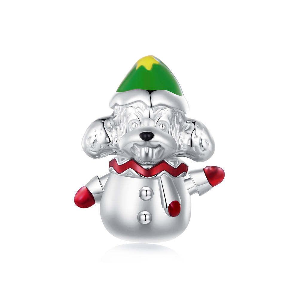 Christmas Snow Dog Enamel Charm Silver Christmas Gifts - soufeeluk
