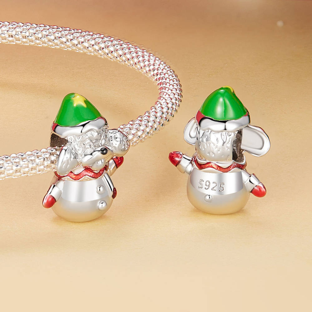 Christmas Snow Dog Enamel Charm Silver Christmas Gifts - soufeeluk