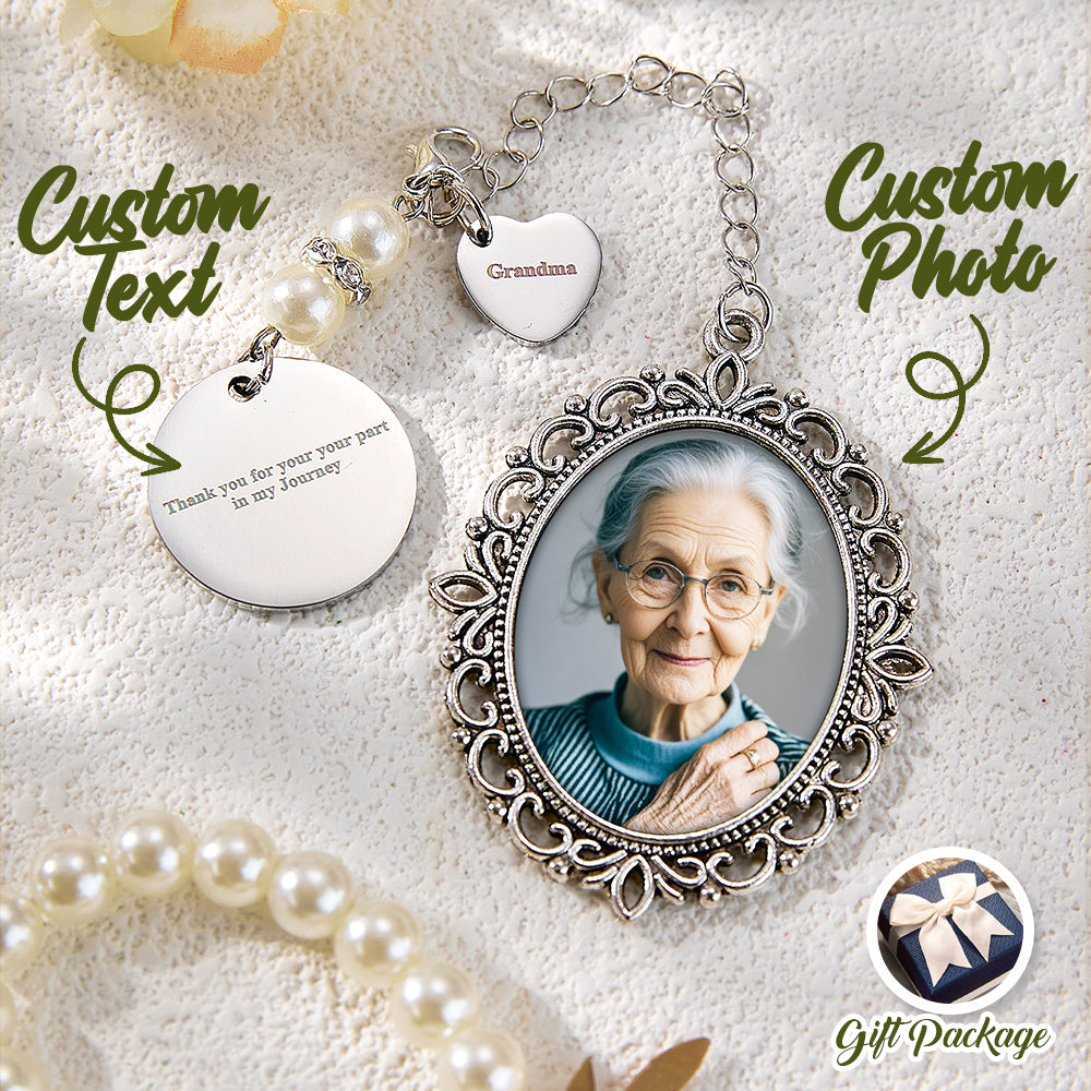 Personalized Photo Bouquet Charm with Heart Pendant Memorial Wedding Gift for Bride - soufeeluk