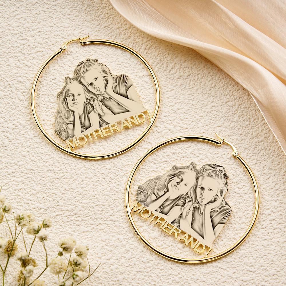 Custom Photo Engraved Hoop Earrings Exaggerate Gifts for Couple - soufeeluk
