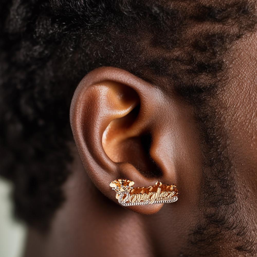 Personalised Crown Name Earrings Initial Name Hip Hop Earrings Trendy Jewellery Gift For Men - soufeeluk