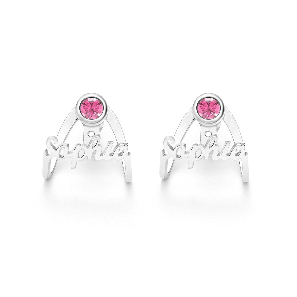 Personalised Birthstone Earrings with Name Earrings Jewellery Gift for Her - soufeeluk