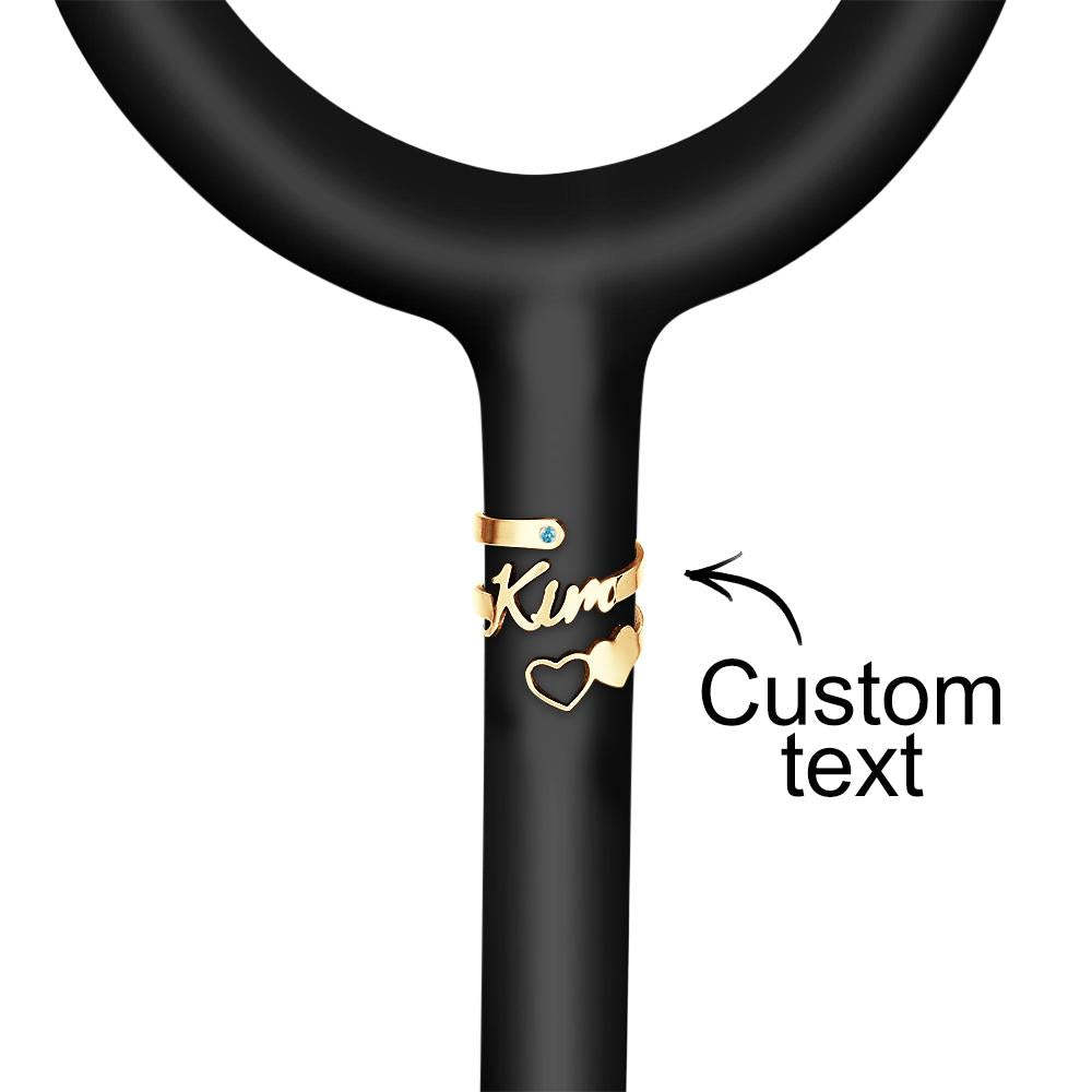 Custom Name Stethoscope Accessory With Birthstone Personalised Heart Hollow Out Name Tag For Nurse - soufeeluk