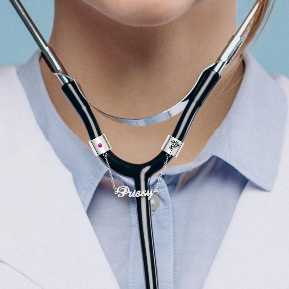 Custom Birthstone Stethoscope Name Tag With Pattern Decoration For Doctor - soufeeluk