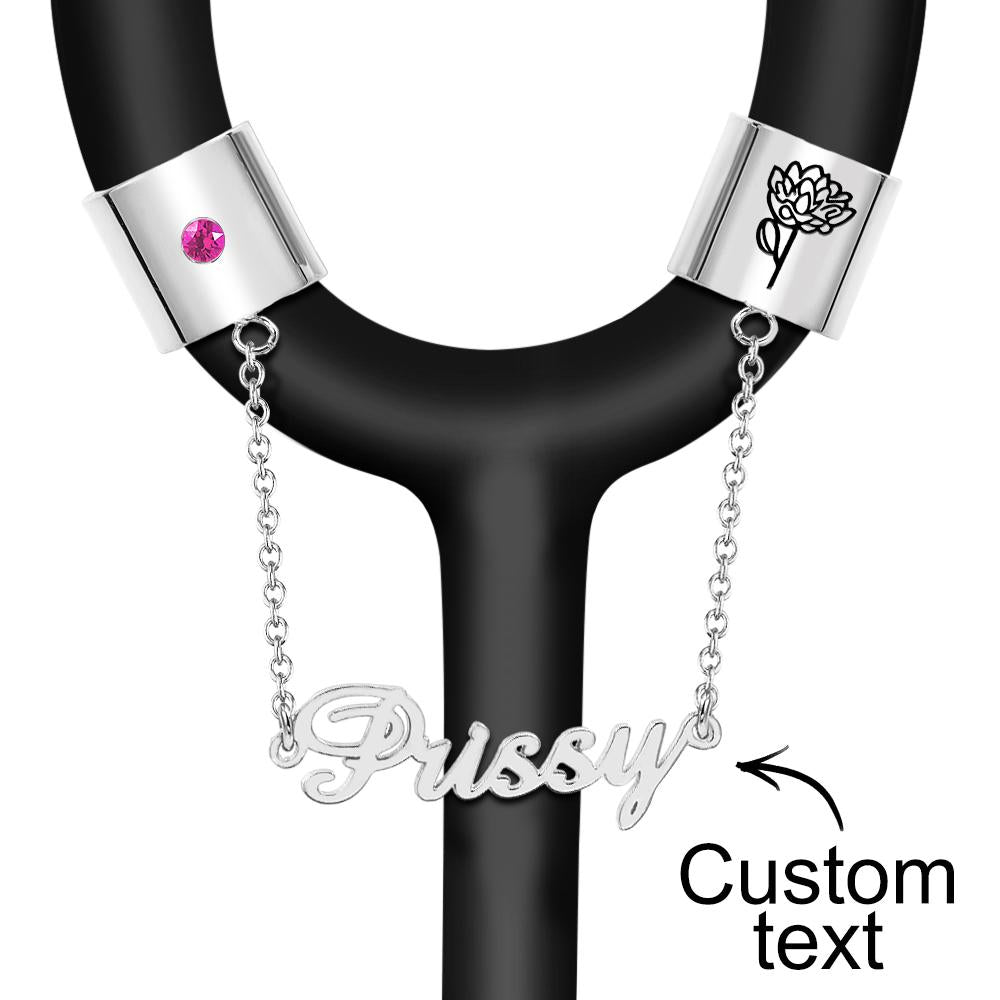 Custom Birthstone Stethoscope Name Tag With Pattern Decoration For Doctor - soufeeluk