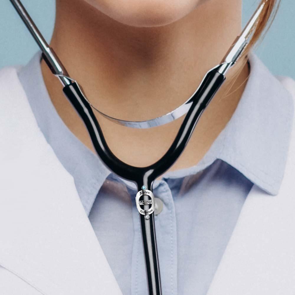Custom Name Stethoscope ID Tag With Birthstone For Hospital Workers - soufeeluk