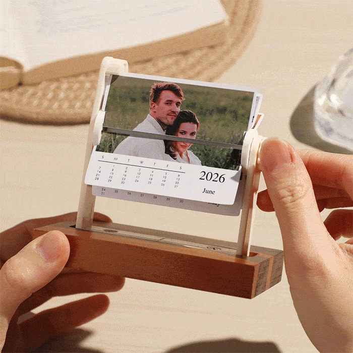 Custom 2026 Flip Desk Calendar Personalized Photo Wooden Mini Mechanical Calendar New Year Memorial Gift - soufeeluk