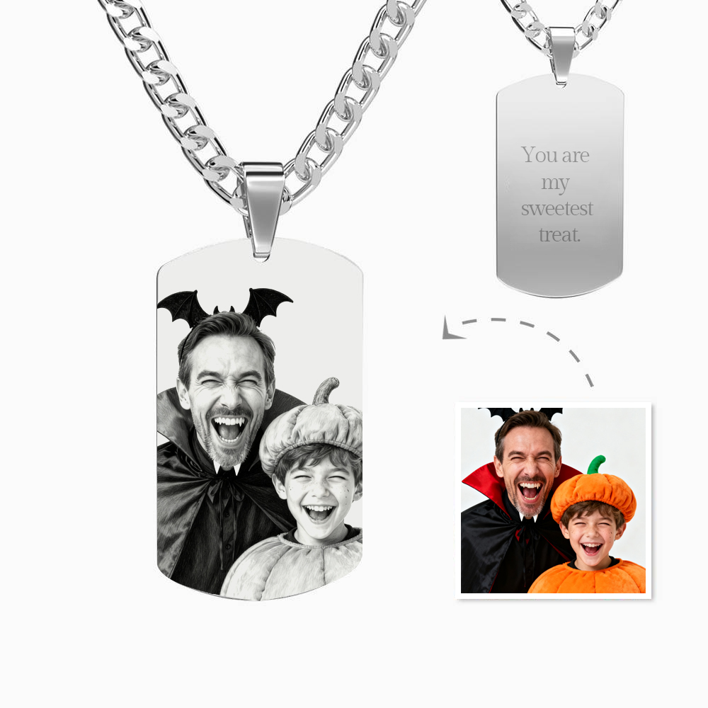 Men's Necklace Engraved Necklace Pesonalized Photo Necklace Gifts for Him Halloween Gifts - soufeeluk