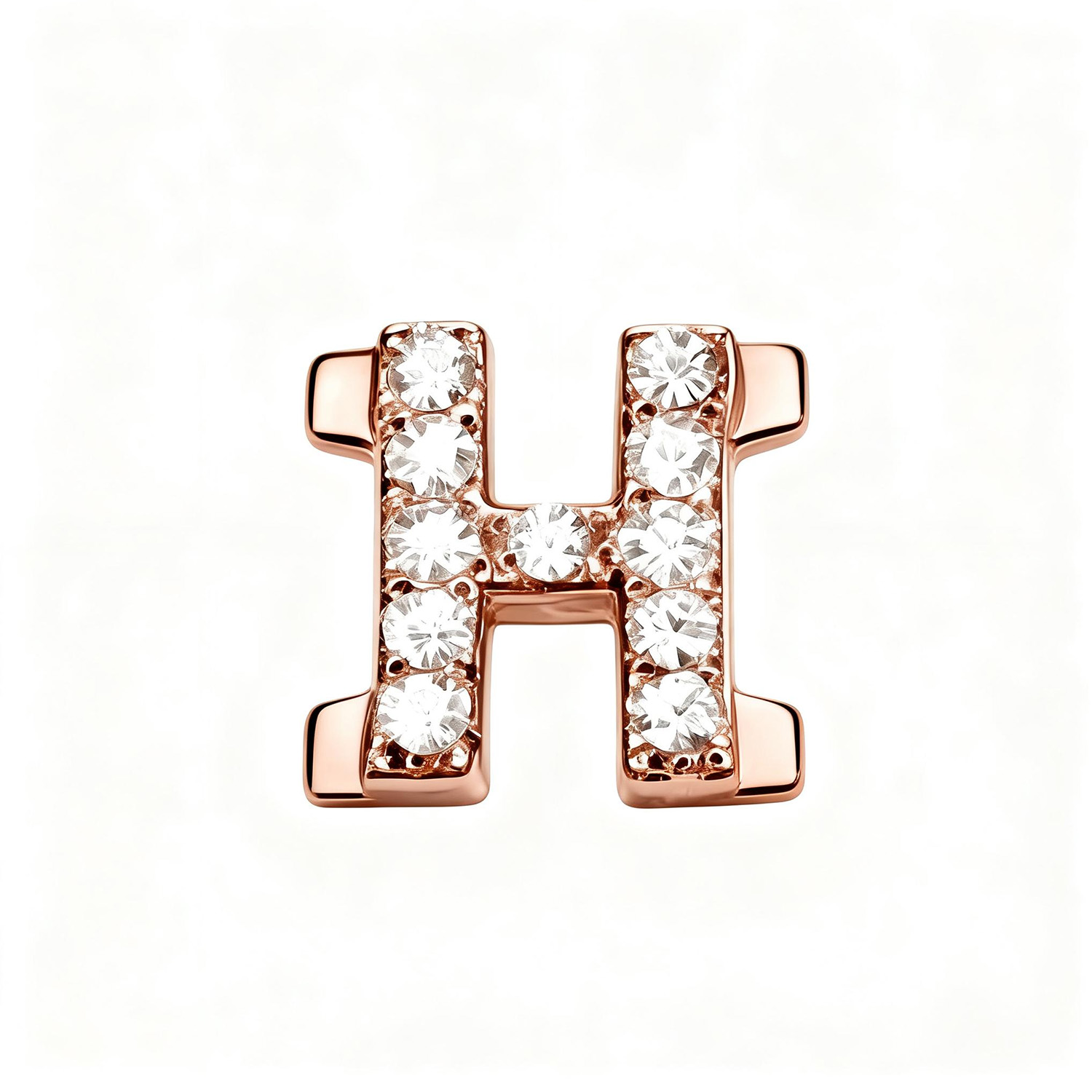 Letter With Diamond H Charm - Rose Gold - soufeeluk