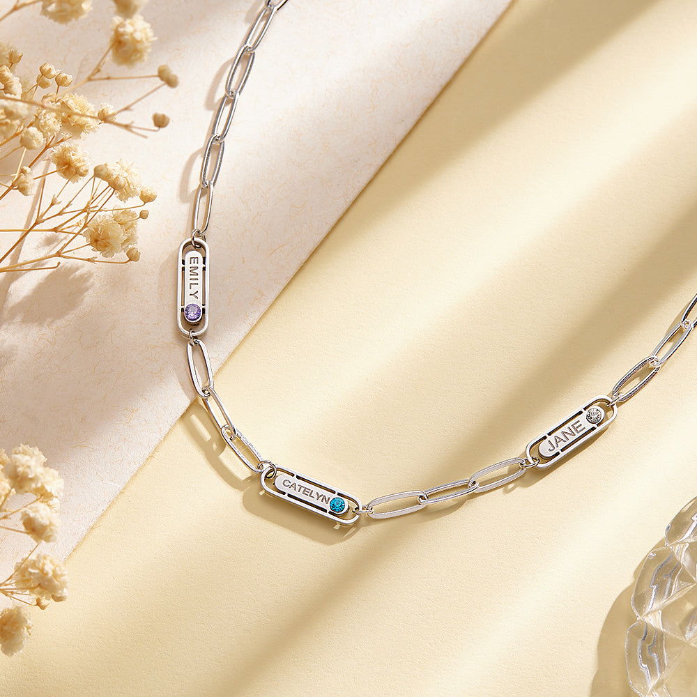 Personalised Name Birthstone Simple Necklace Gift - soufeeluk