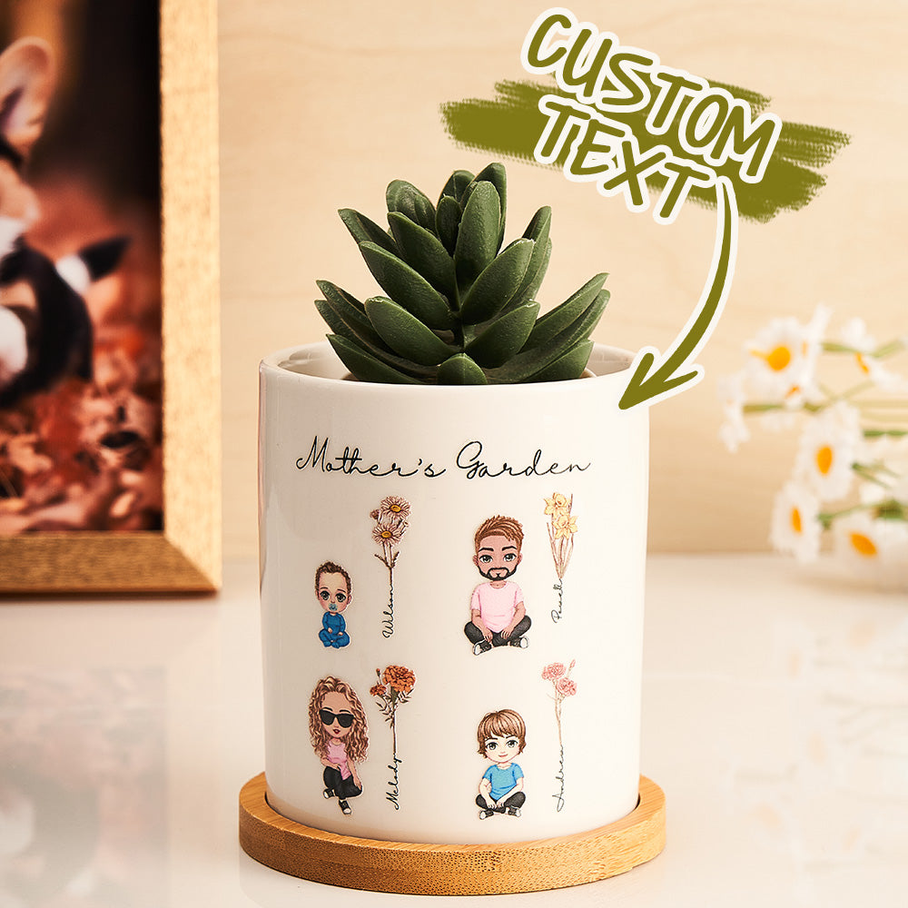 Personalized Cartoon Figure Birth Flower Ceramic Plant Pot Gift for Grandma Mom - soufeeluk