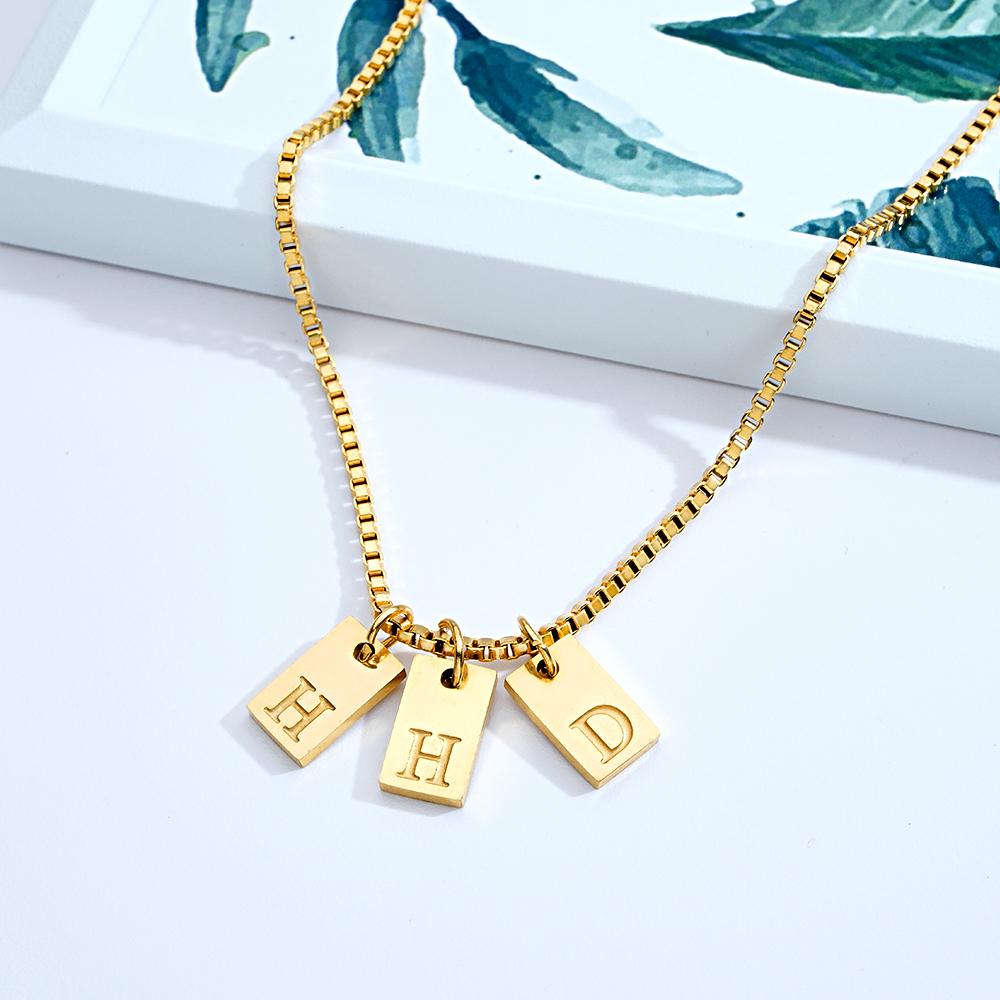Custom Engraved Necklace Multiple Bar Initial Letter Charm Gifts - soufeeluk