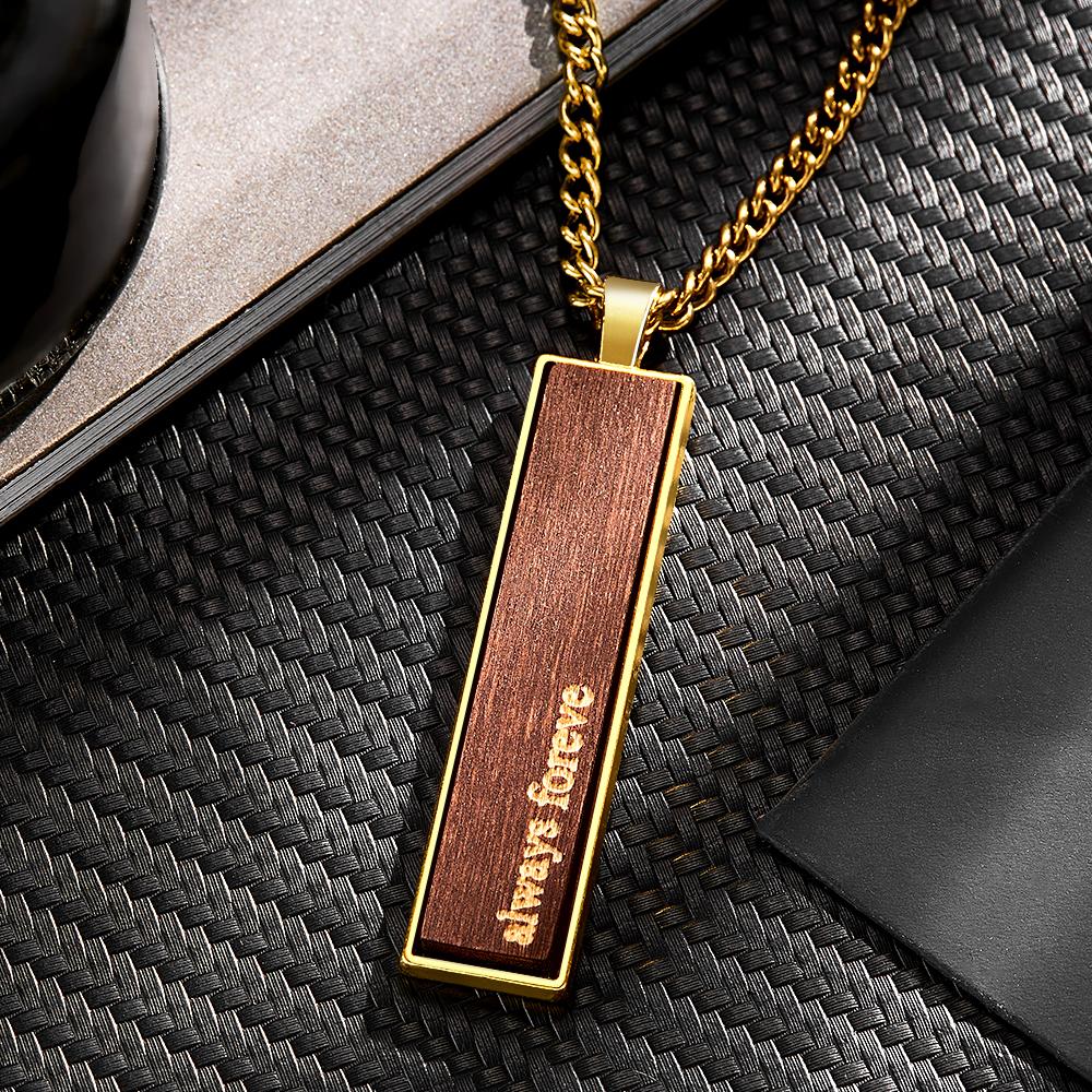 Engravable Wood And Metal Necklace Personalised Retro Pendant Gift for Wedding Anniversary - soufeeluk