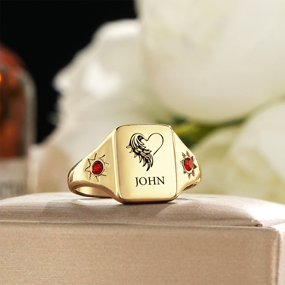 Custom Birthstone Name Ring Winged Heart Ring Personalized Jewelry Perfect Gift for Her Anniversary Gift - soufeeluk