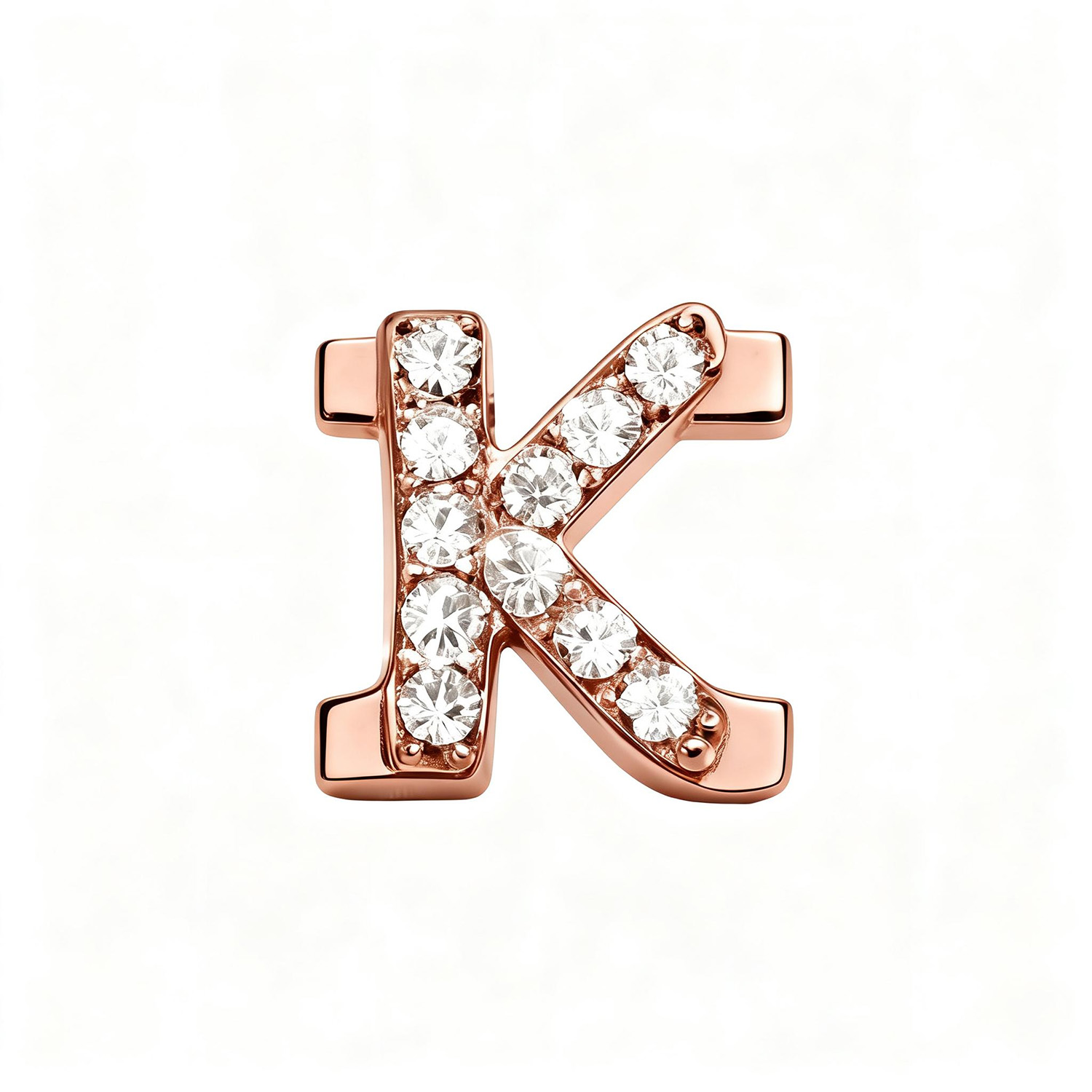 Letter With Diamond K Charm - Rose Gold - soufeeluk