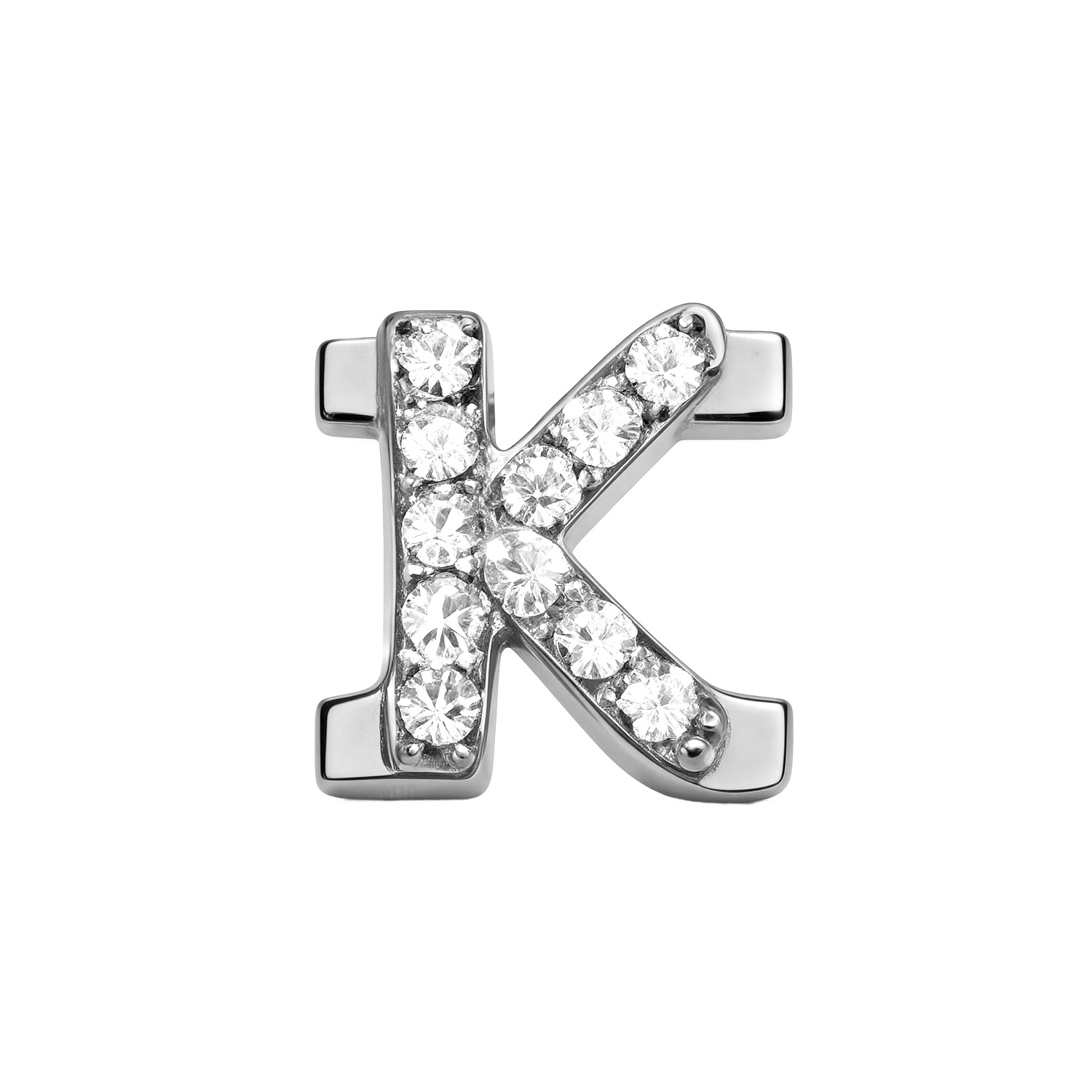 Letter With Diamond K Charm - Silver - soufeeluk