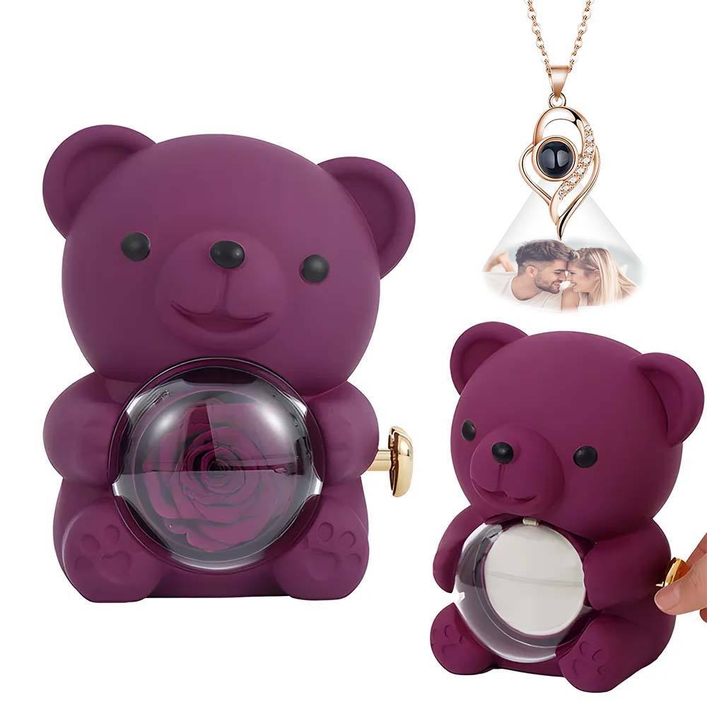 Personalised Eternal Rose Bear Jewellery Sets Engraved Necklace and Bracelet with Picture Best Gift for Her - soufeeluk