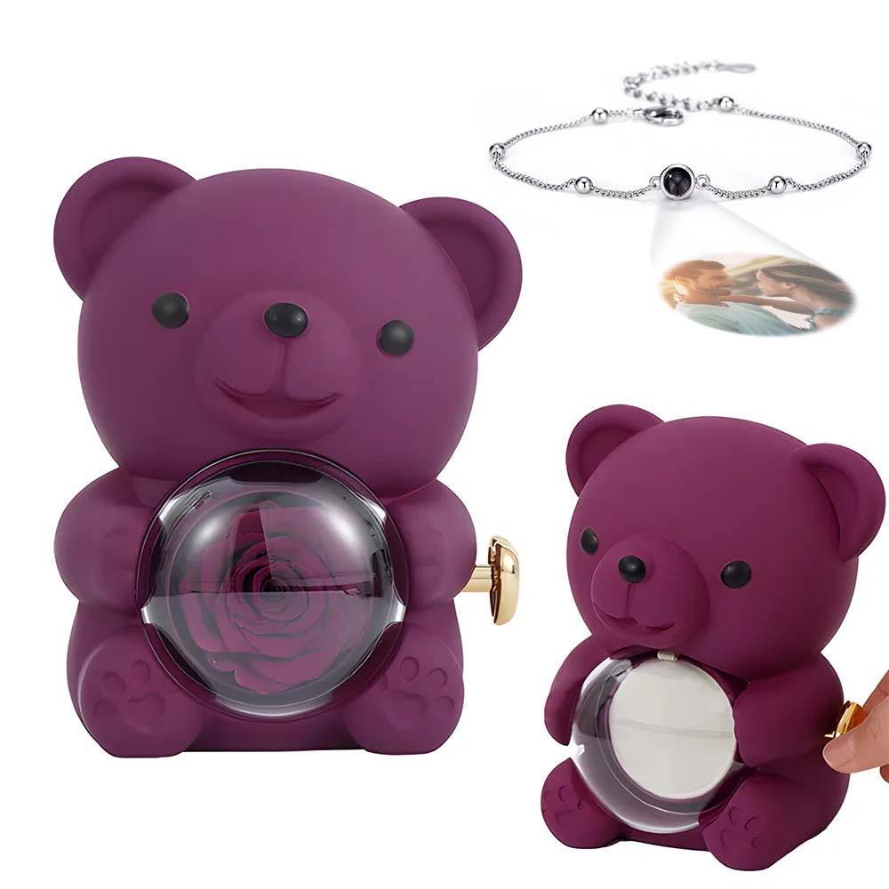 Personalised Eternal Rose Bear Jewellery Sets Engraved Necklace and Bracelet with Picture Best Gift for Her - soufeeluk
