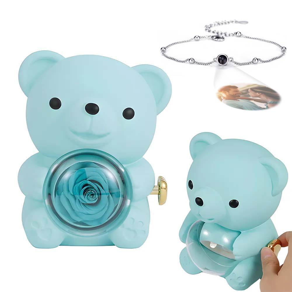 Personalised Eternal Rose Bear Jewellery Sets Engraved Necklace and Bracelet with Picture Best Gift for Her - soufeeluk