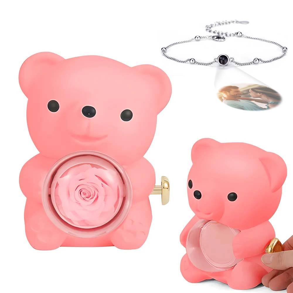 Personalised Eternal Rose Bear Jewellery Sets Engraved Necklace and Bracelet with Picture Best Gift for Her - soufeeluk