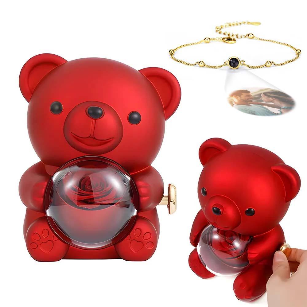 Personalised Eternal Rose Bear Jewellery Sets Engraved Necklace and Bracelet with Picture Best Gift for Her - soufeeluk
