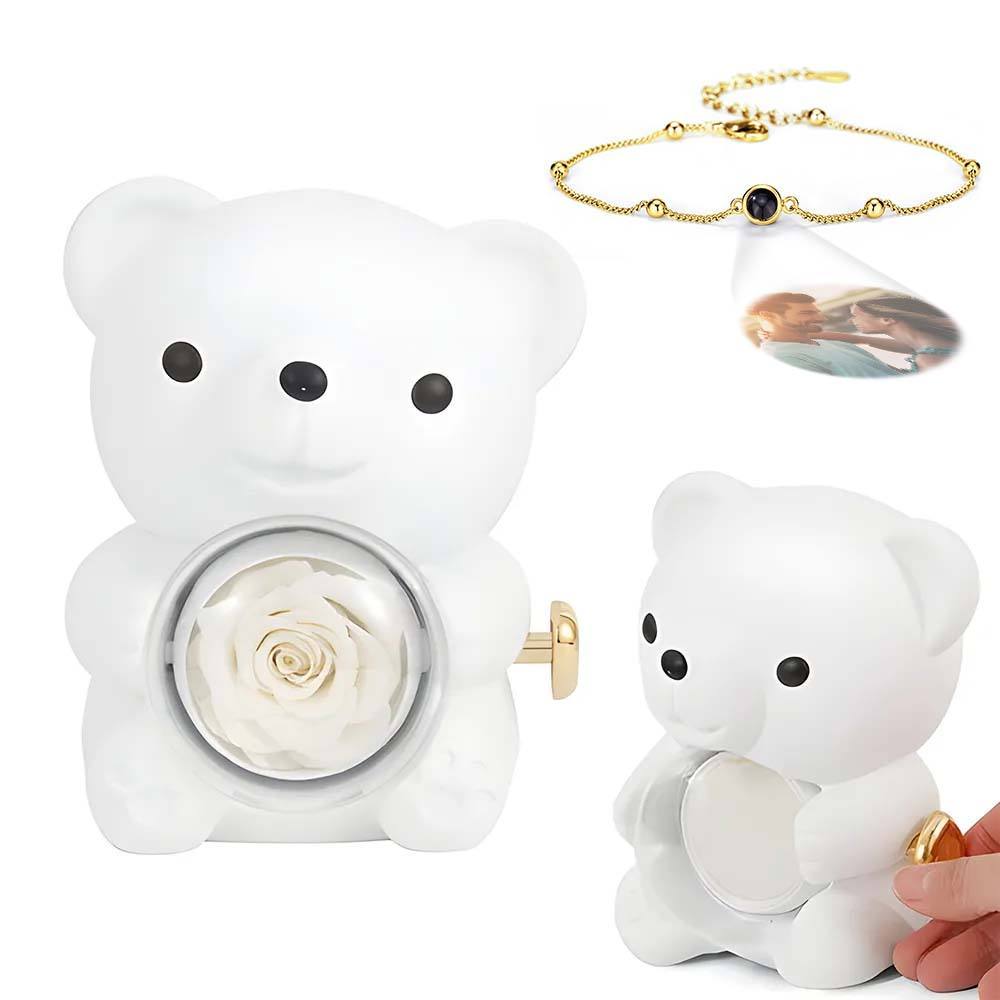 Personalised Eternal Rose Bear Jewellery Sets Engraved Necklace and Bracelet with Picture Best Gift for Her - soufeeluk
