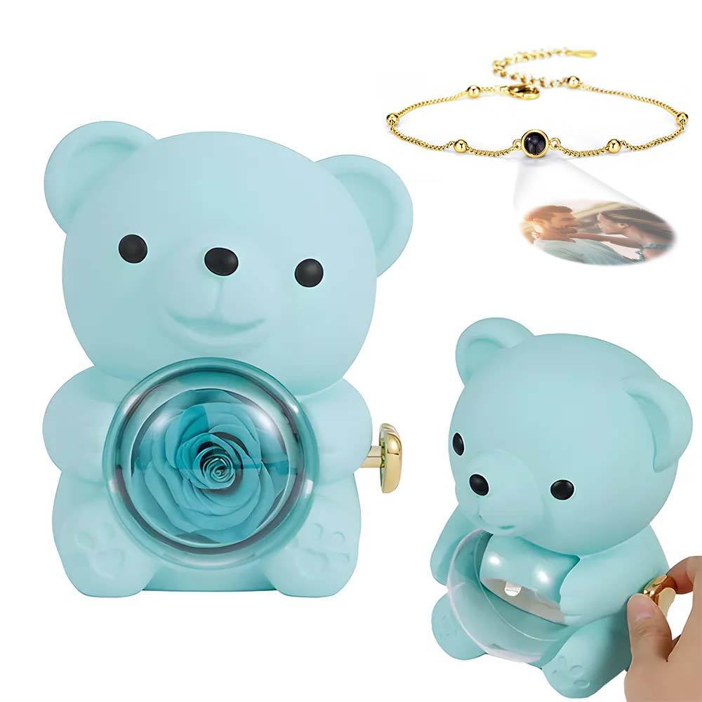 Personalised Eternal Rose Bear Jewellery Sets Engraved Necklace and Bracelet with Picture Best Gift for Her - soufeeluk