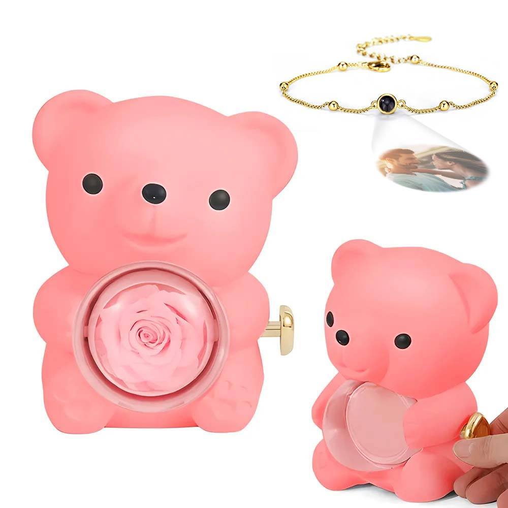 Personalised Eternal Rose Bear Jewellery Sets Engraved Necklace and Bracelet with Picture Best Gift for Her - soufeeluk