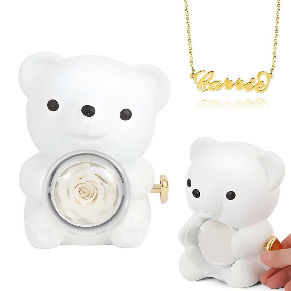Personalised Eternal Rose Bear Jewellery Sets Engraved Necklace and Bracelet with Picture Best Gift for Her - soufeeluk
