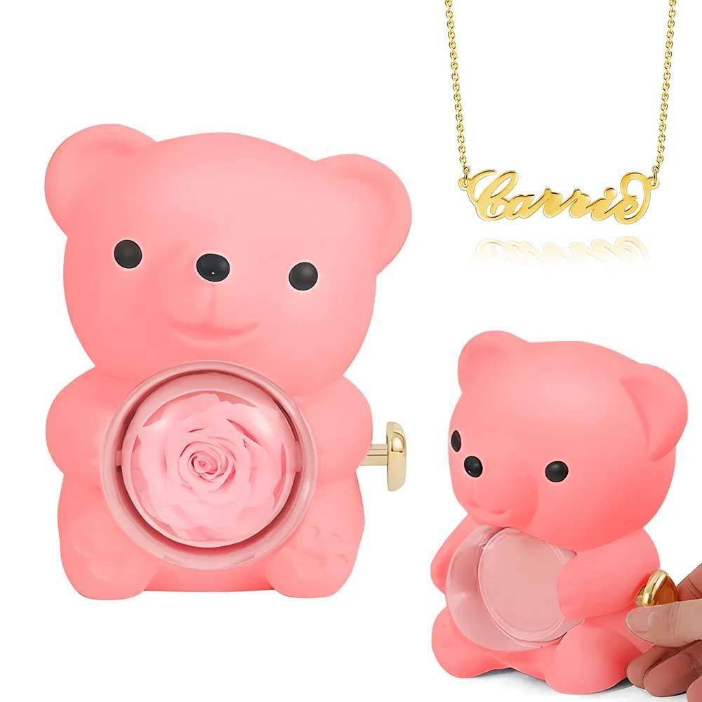 Personalised Eternal Rose Bear Jewellery Sets Engraved Necklace and Bracelet with Picture Best Gift for Her - soufeeluk
